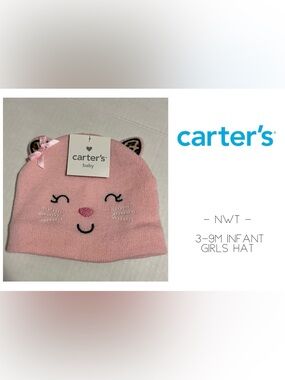 🆕CARTER’S - 3/9M - NWT - INFANT / BABY GIRLS PINK LEOPARD CAT HAT